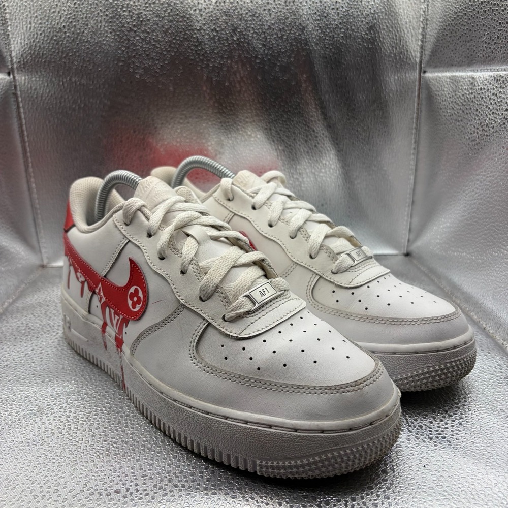 Size 7Y Nike Air Force 1 Custom White Kids Swoosh Urban Street Art Sneaker Shoes